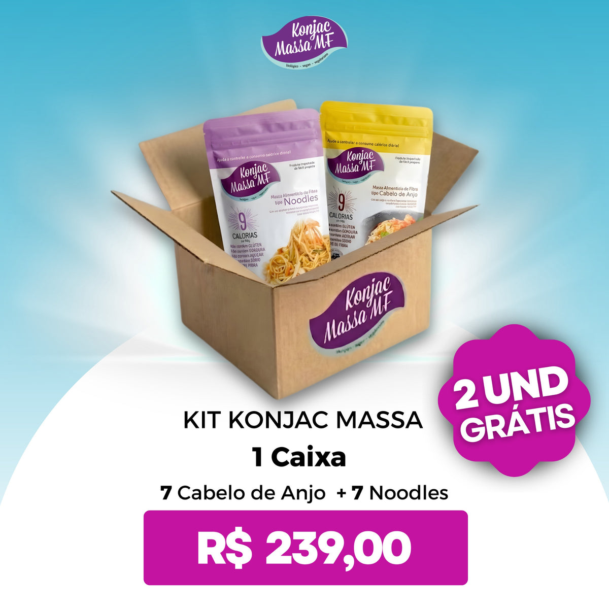 Konjac Massa® Mix 14 Embalagens - 7 Noodles e 7 Cab de Anjo